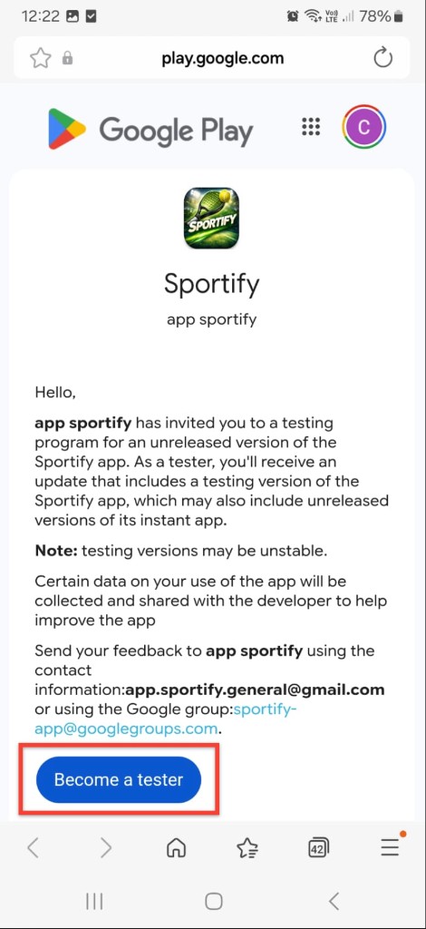 Google Play: tocá Ser tester