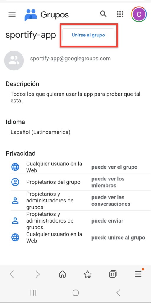 Google Groups: tocá Unirse al grupo