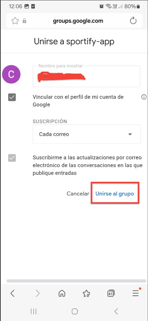 Confirmar unión al grupo